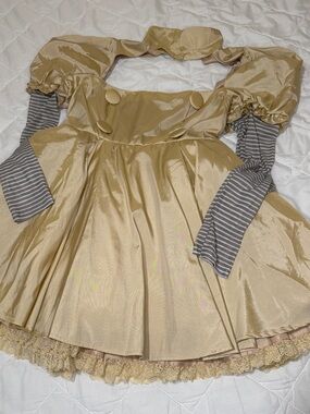 Dolls Kill Gold Puff-Sleeve Kids Costume Dress with Striped Sleeve Insets